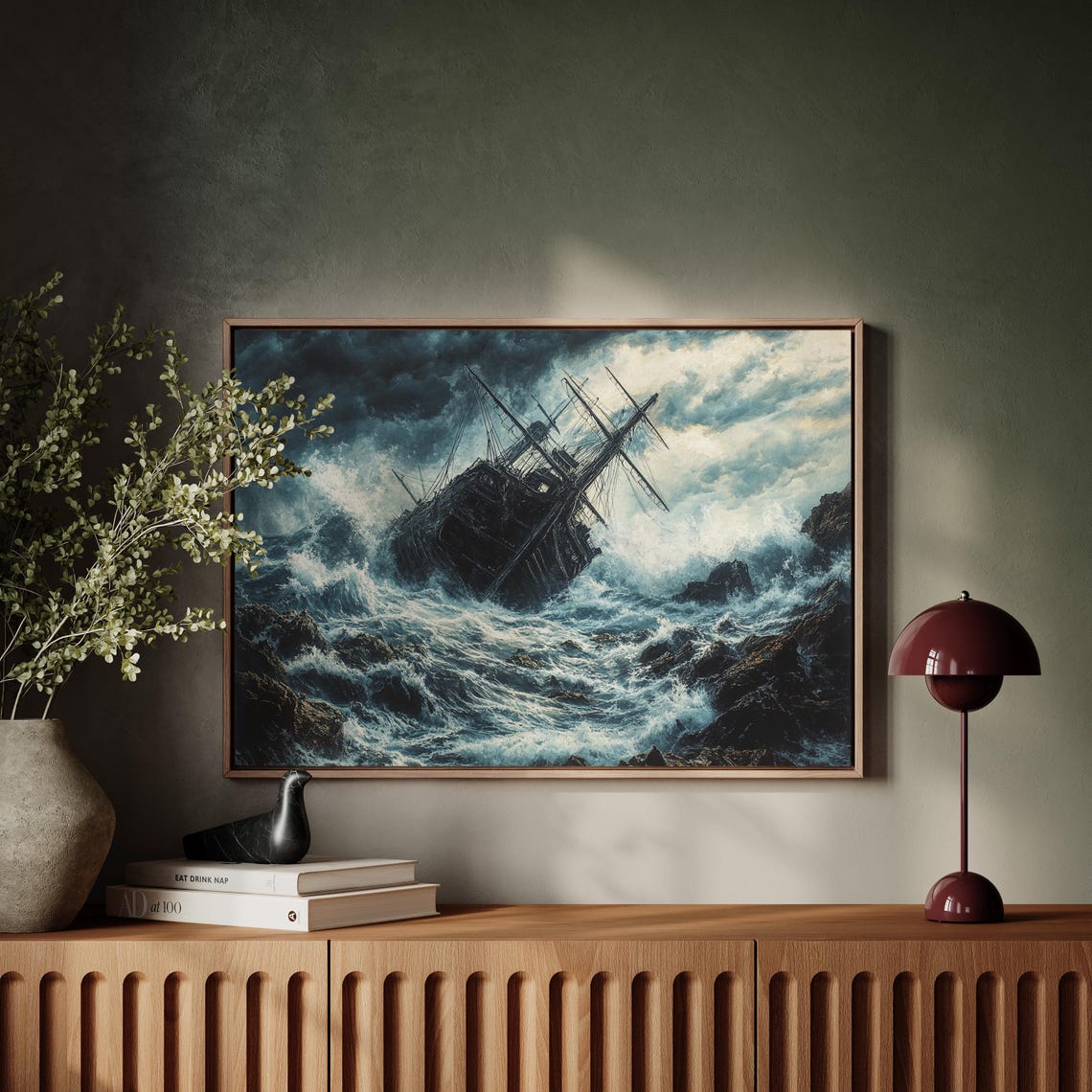 Shipwreck on Stormy Rocky Seas Dramatic Ocean Waves Nautical Poster - Image 5