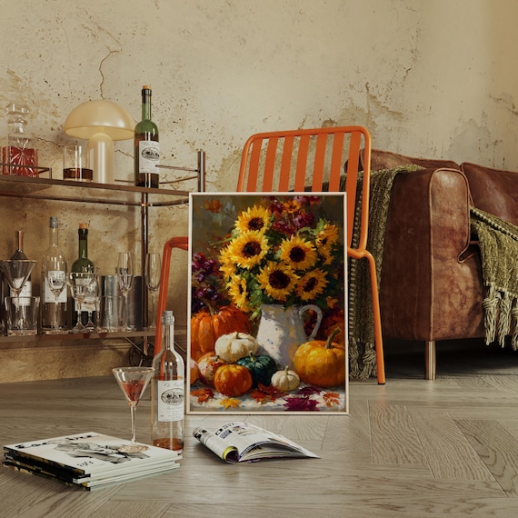 Sunflowers And Pumpkins Rustic Autumn Art Print
