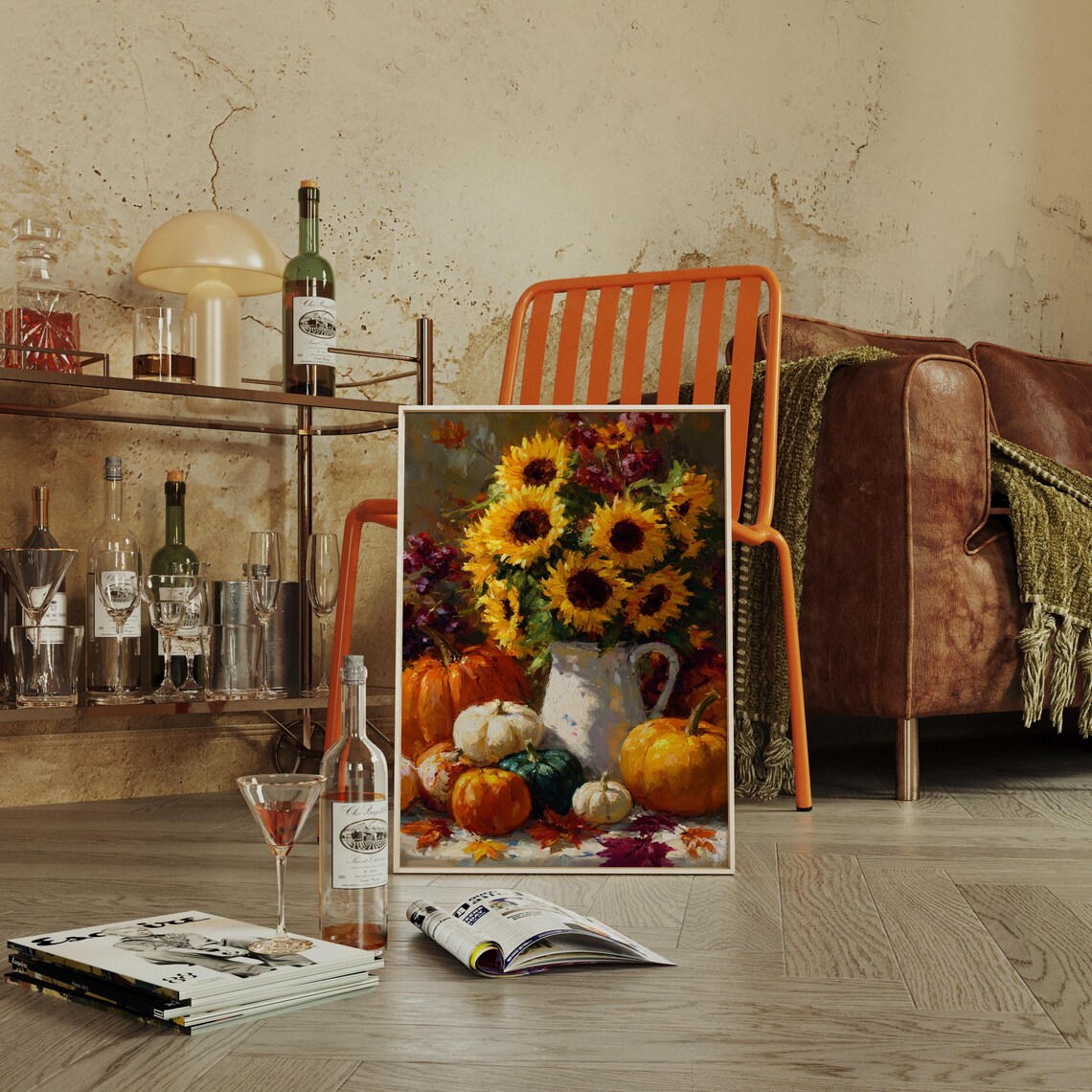 Sunflowers And Pumpkins Rustic Autumn Art Print