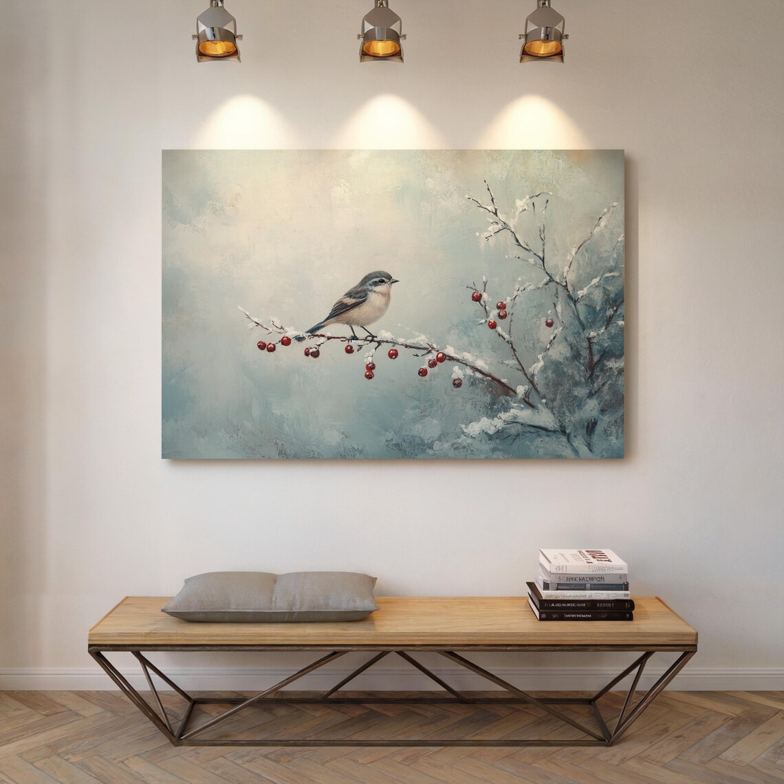 Winter Bird On Snowy Berry Branch With Red Berries Nature Poster - Image 5