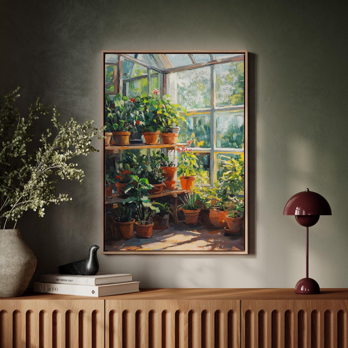 Bright Sunroom Corner With Shelves of Terracotta Potted Plants Poster - Image 7