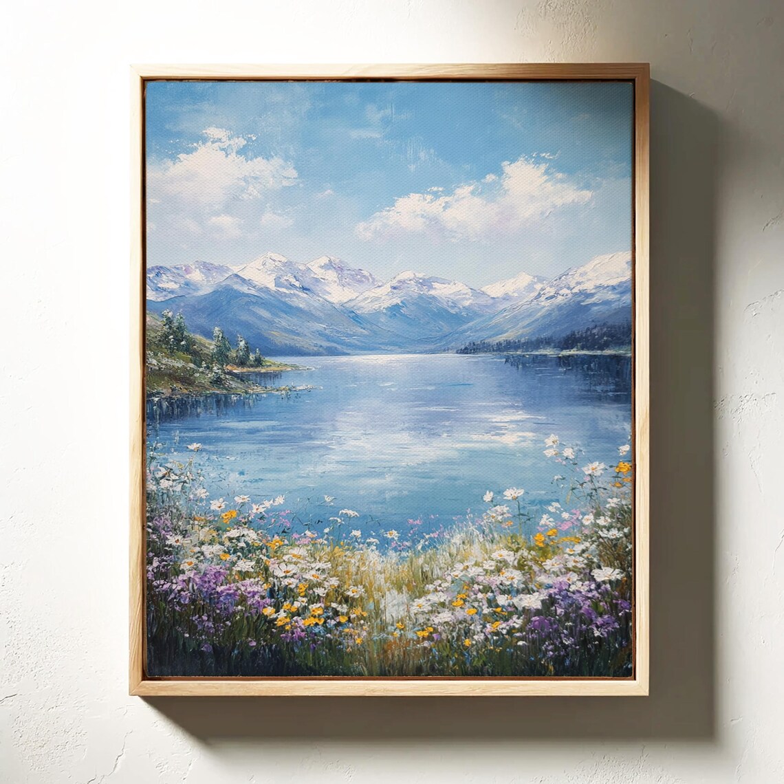 Alpine Lake With Snowy Peaks And Wildflower Meadow Landscape Wall Art - Image 4