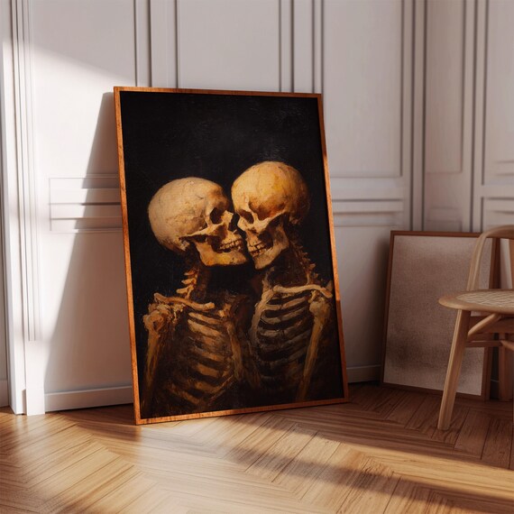 Skeletons Embracing Gothic Romance Dark Vintage Love Art Poster