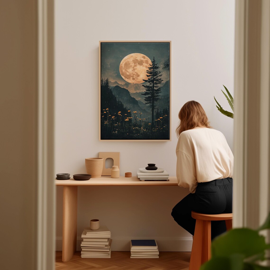 Moonlit Forest Art Print, Rustic Nature Scene - Image 6