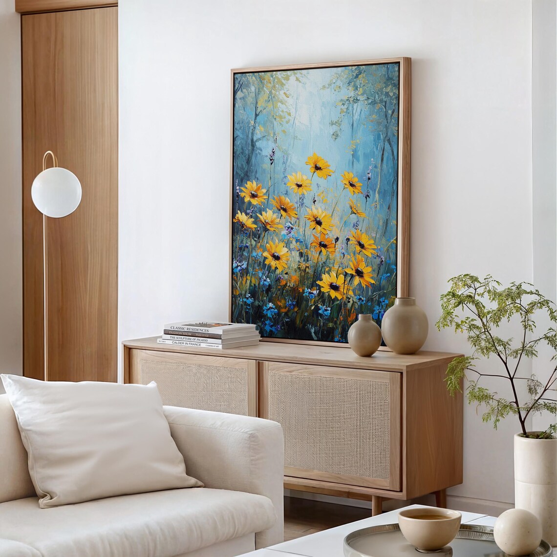 Tall Yellow Sunflowers In Misty Blue Forest Wildflower Poster - Image 4