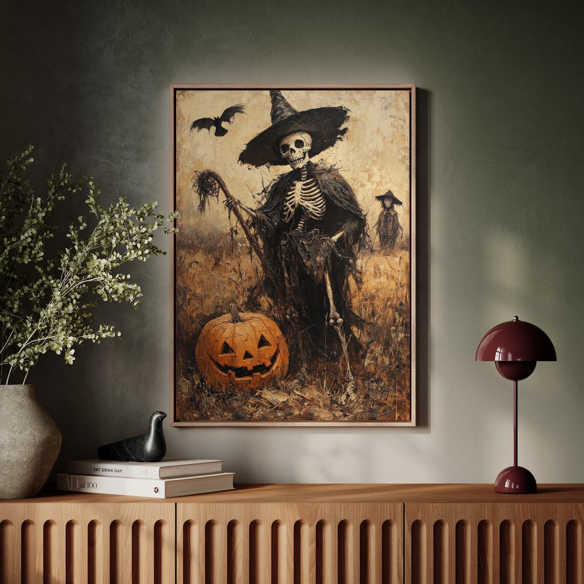 Skeleton Witch With Pumpkin And Crow, Halloween Decor - Image 3