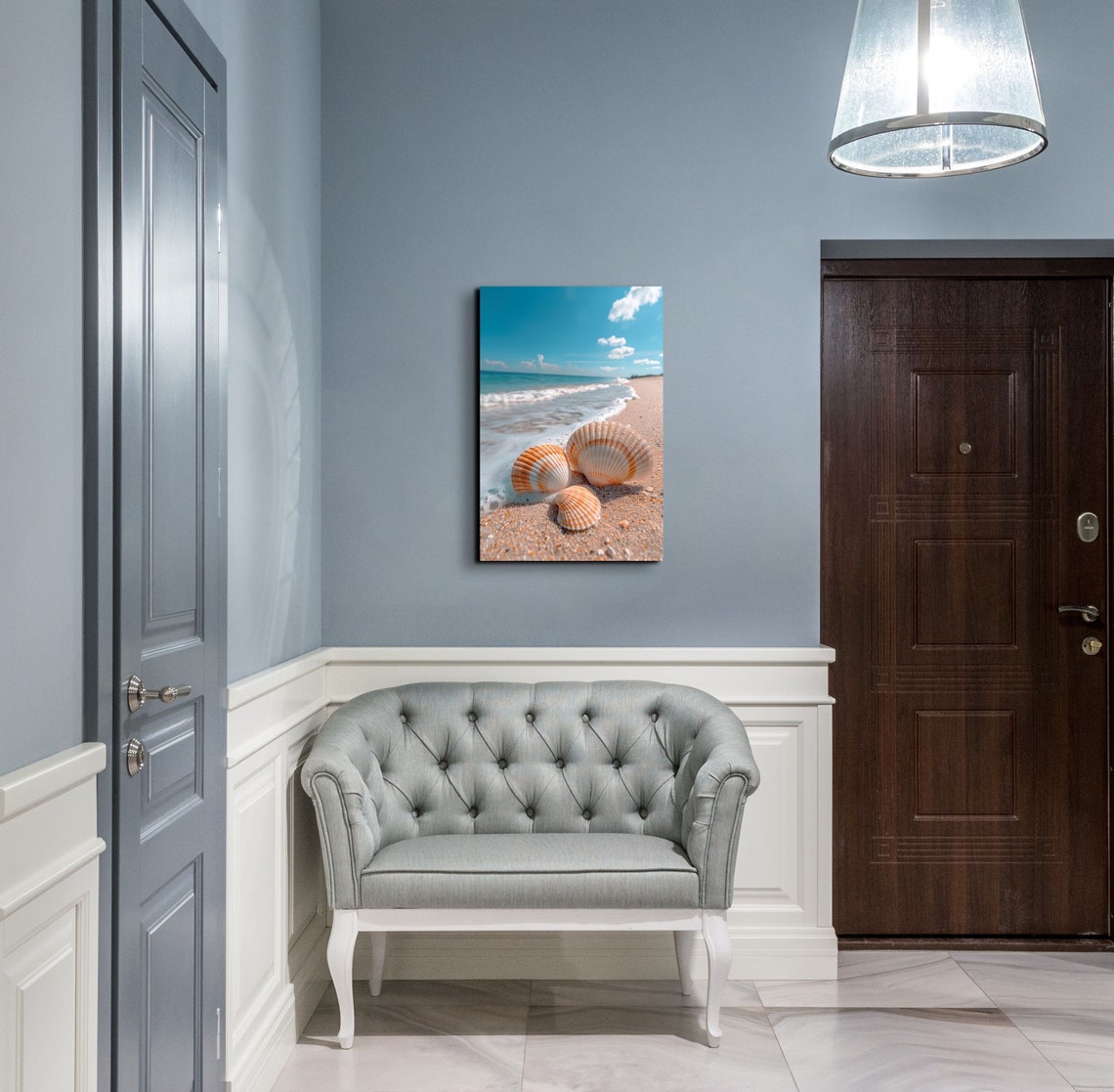 Three Scallop Seashells Arranged on Sand with Sea Foam Poster - Image 6