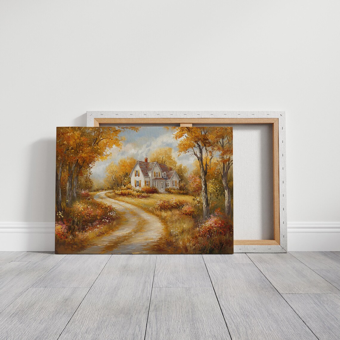Charming Country Cottage in Autumn Golden Fall Landscape with Winding Road Poster - Image 3