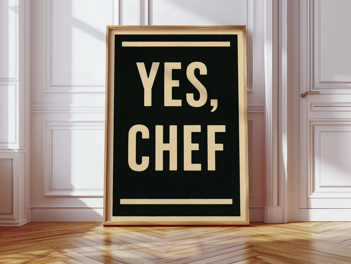 Yes Chef Bold Minimalist Kitchen Typography Cream Black Poster