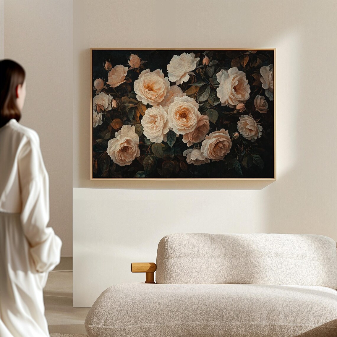 Cream Roses Abundant Blooms On Black Vintage Dark Floral Poster - Image 5