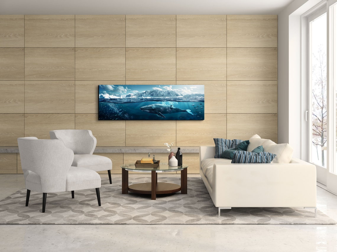 Humpback Whale Arctic Ocean Above Below Water Panoramic Wall Art - Image 6