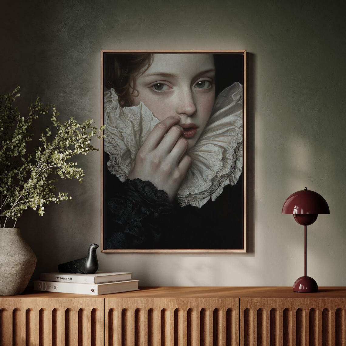 Gothic Beauty With Ruffled Collar Green Eyes Dark Portrait Poster - Image 7