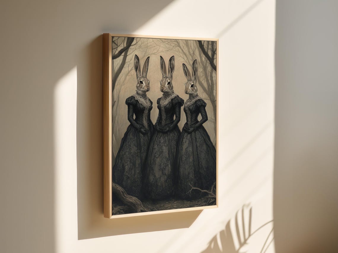 Gothic Rabbit Portraits Wall Art Victorian Style Animal Painting For Unique Home Dcor - Image 3