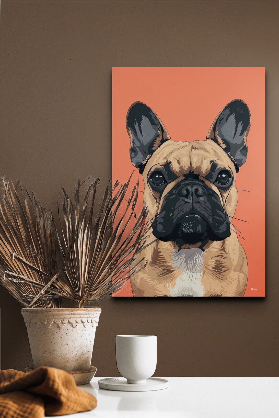 French Bulldog Portrait Coral Background Modern Dog Art Print - Image 5