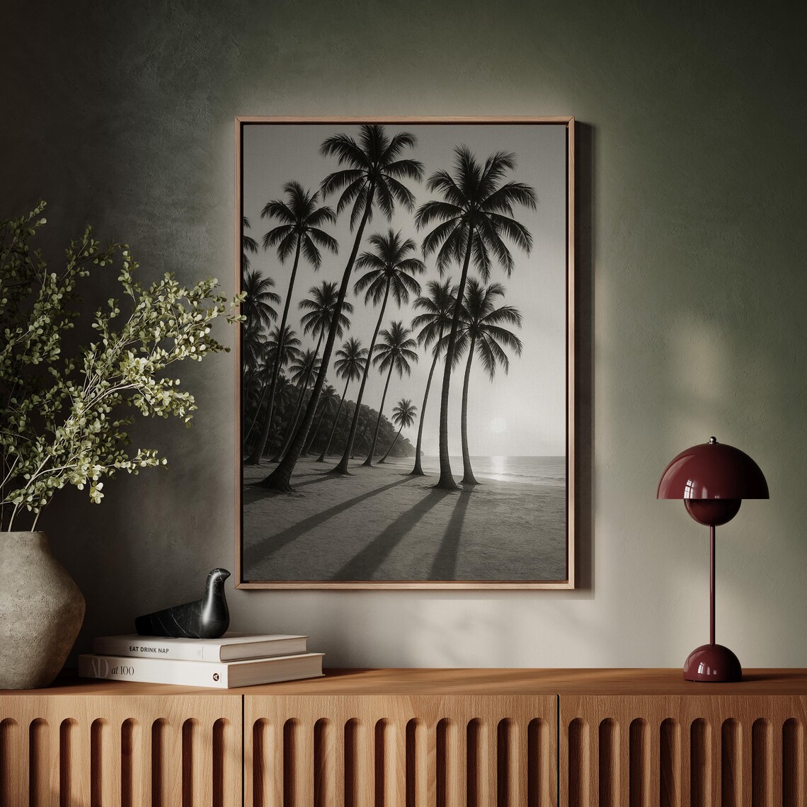 Palm Trees At Sunset Poster Black And White Tropical Beach Coastal Wall Decor