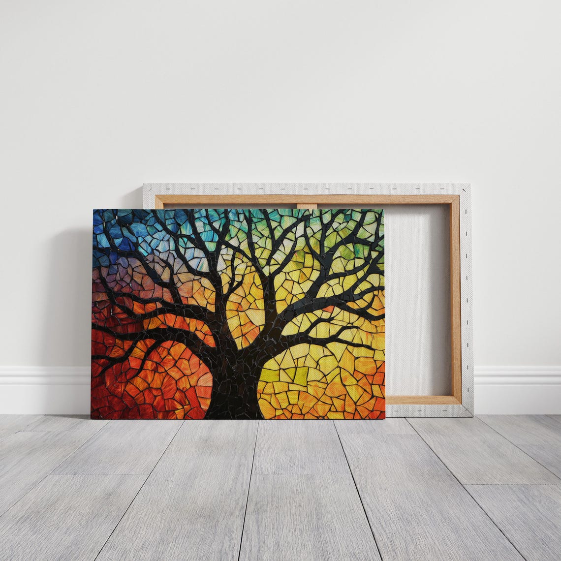 Stained Glass Sunset Tree Mosaic With Black Branches Art Poster - Image 5