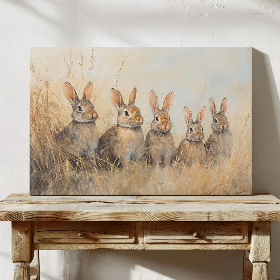 Adorable Five Rabbits Standing In Golden Wheat Field Art Poster - Image 6