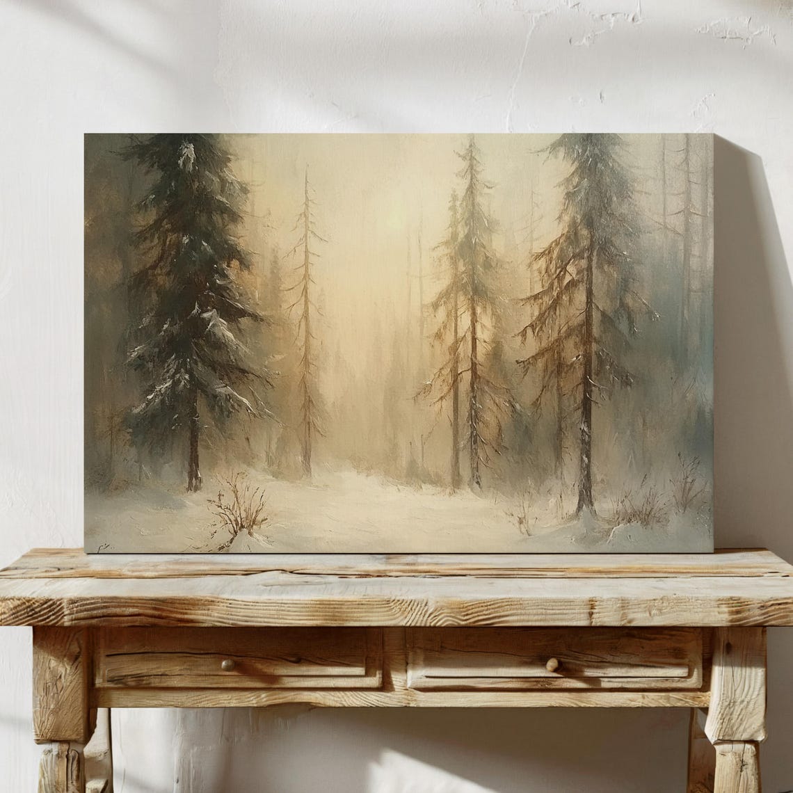 Misty Snowy Pine Forest Winter Wonderland Landscape Wall Art - Image 7