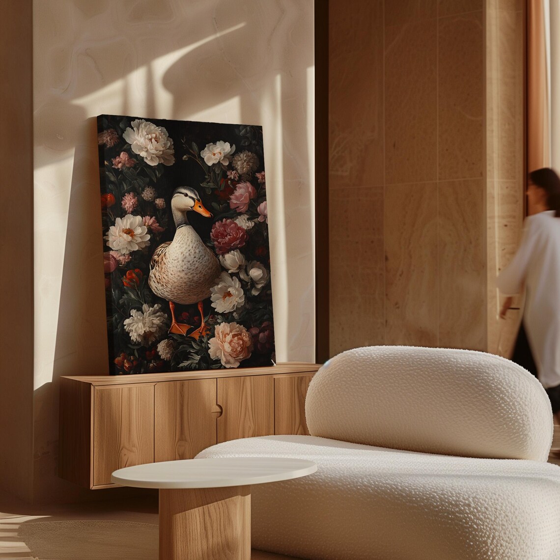 Elegant Duck Among Lush Peonies Dark Vintage Floral Wall Poster - Image 6