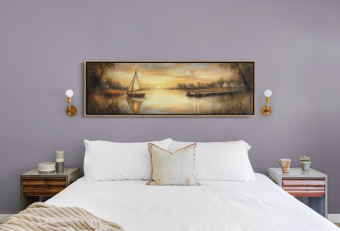 Serene Sunset Sailboat, Peaceful Lakeside Landscape - Image 6