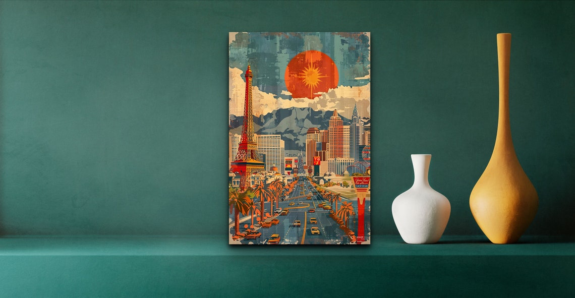 Vegas Style Boulevard with Eiffel Tower Replica Vintage Wall Art - Image 7