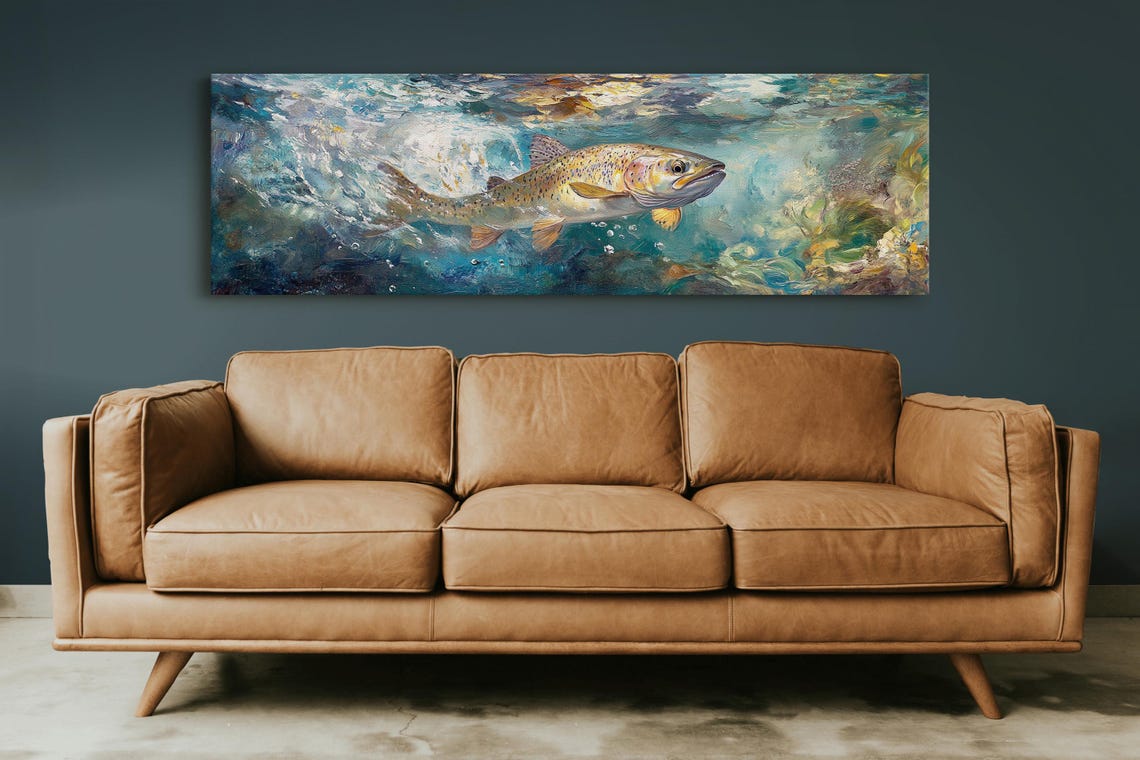 Rainbow Trout Underwater Fishing Scene Rustic Cabin Lake House Poster - Image 2