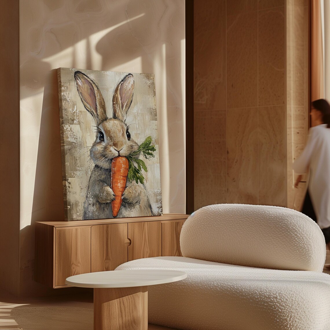 Adorable Bunny With Carrot Rustic Art Print - Image 3