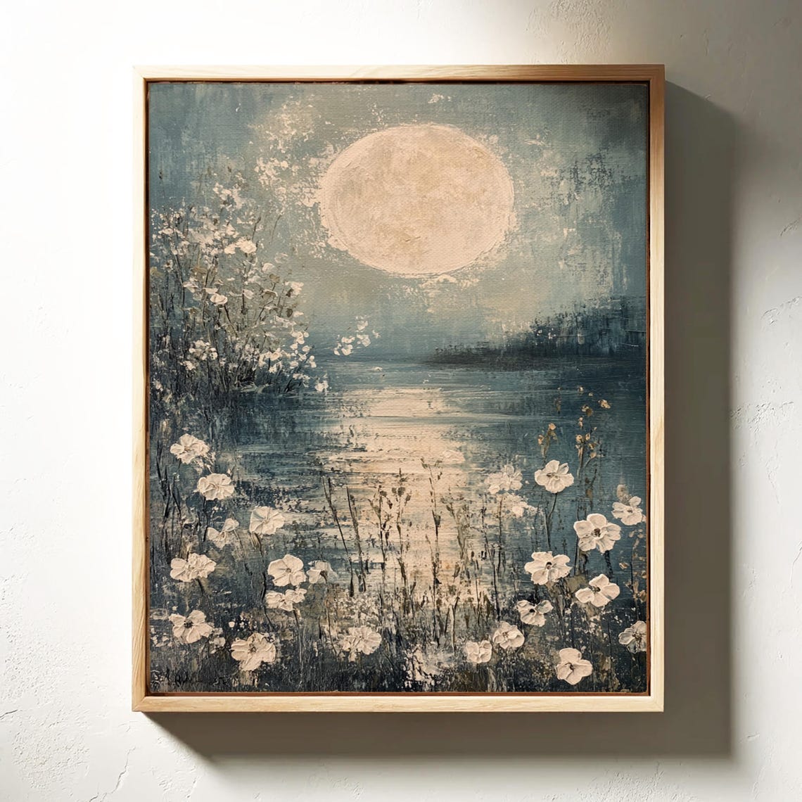 Moonlit Lake Wild White Flowers Full Moon Reflection Serene Poster - Image 7