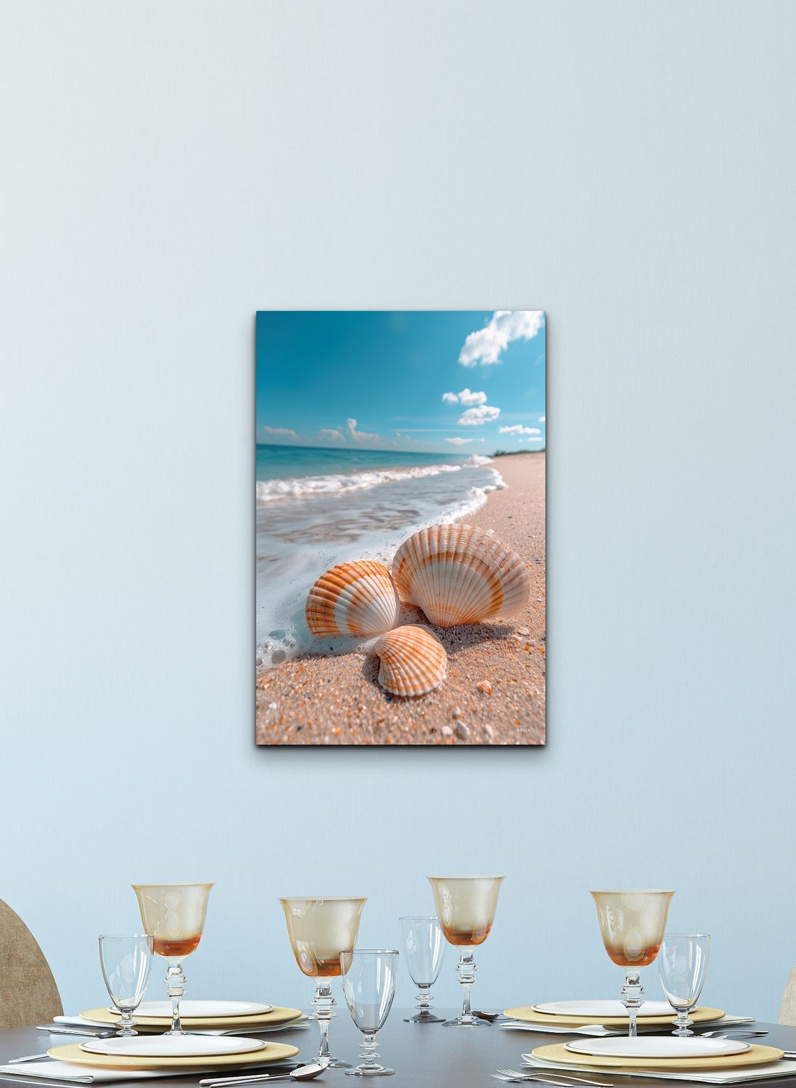 Three Scallop Seashells Arranged on Sand with Sea Foam Poster - Image 7