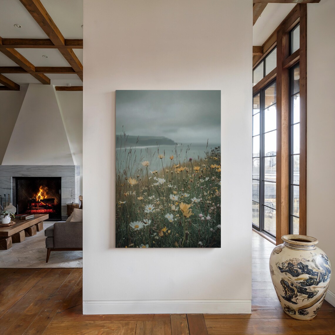 Coastal Wildflower Meadow Daisies by the Sea Ocean View Painting Poster - Image 5