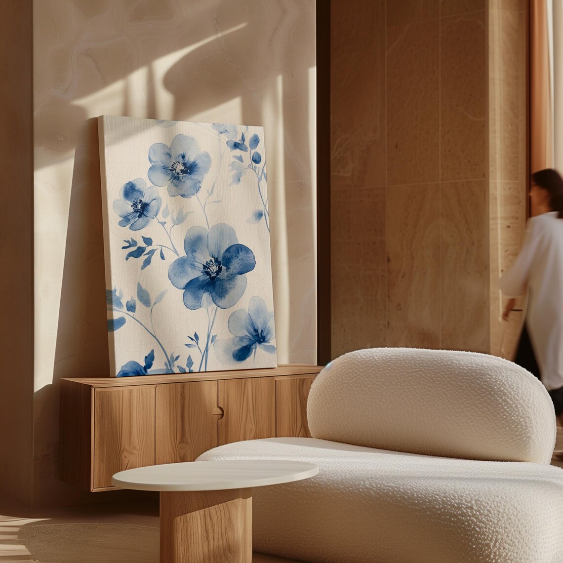 Minimalist Blue Floral Watercolor Large Blossoms Elegant Modern Poster - Image 3