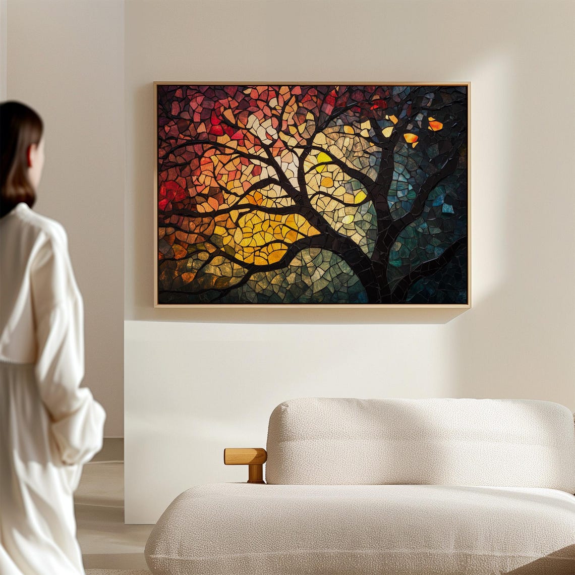 Stained Glass Autumn Tree Mosaic With Glowing Sunset Colors Poster - Image 4