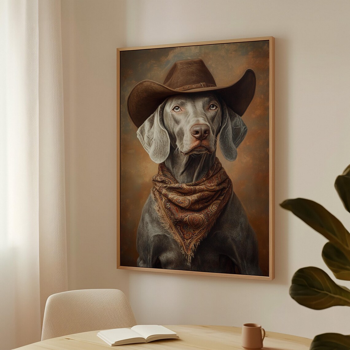 Weimaraner Cowboy Hat Amber Glow Western Dog Portrait Poster