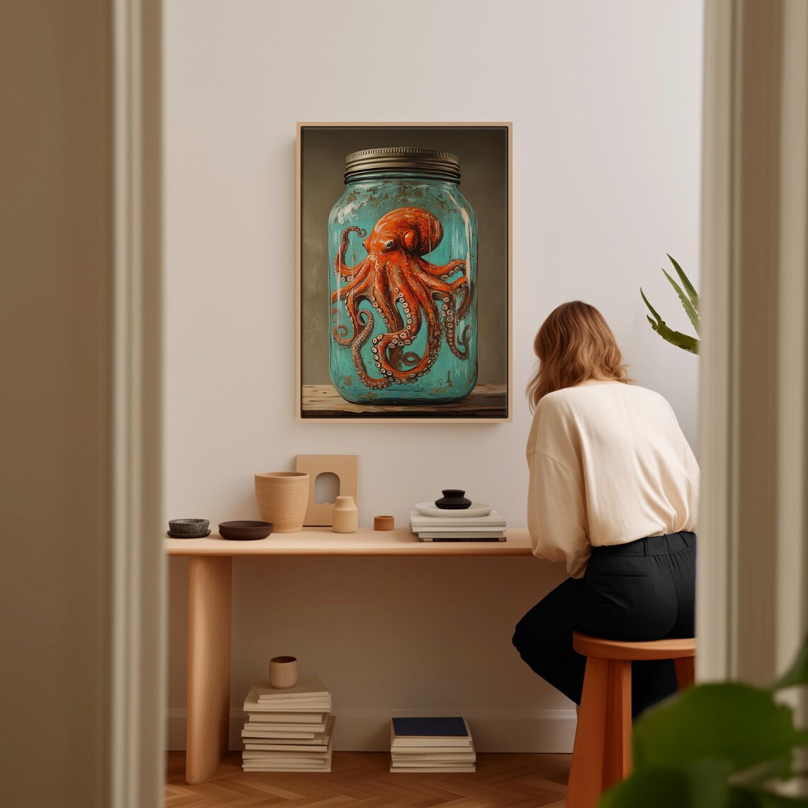 Captivating Octopus In Mason Jar, Nautical Decor - Image 3