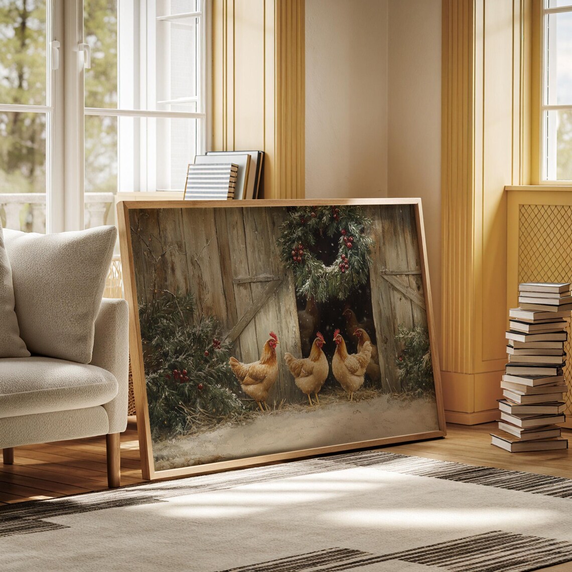Christmas Chicken Barn Art Print, Rustic Farmhouse Holiday - Image 6