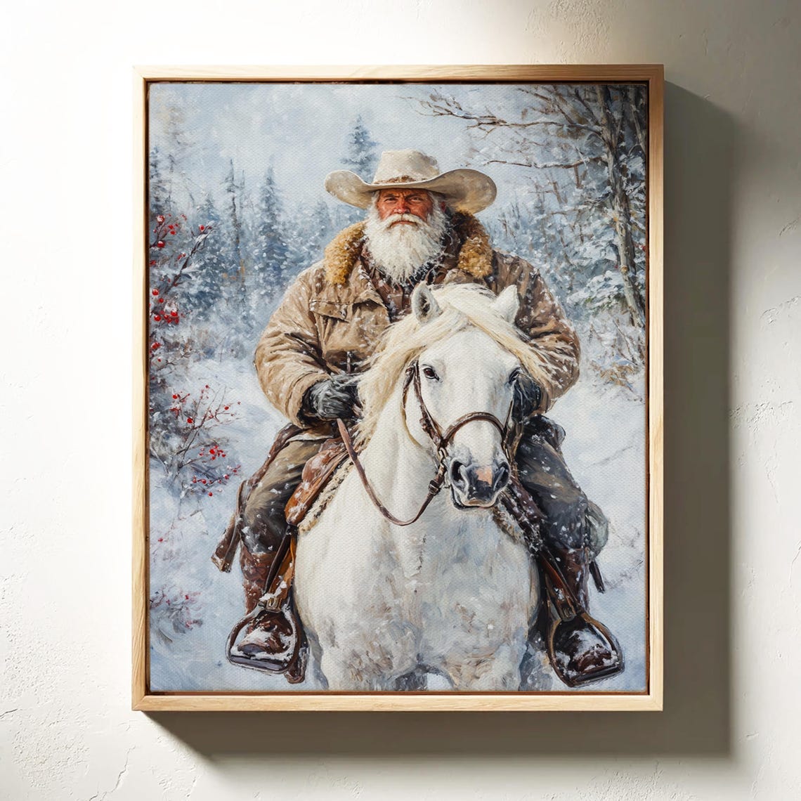 Cowboy Winter Ride White Horse Snowy Forest Vintage Wall Poster - Image 3