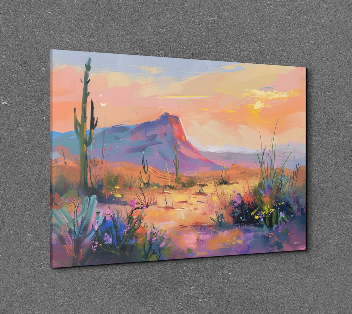 Pastel Desert Mountain Sunrise Saguaro Soft Color Landscape Poster - Image 3