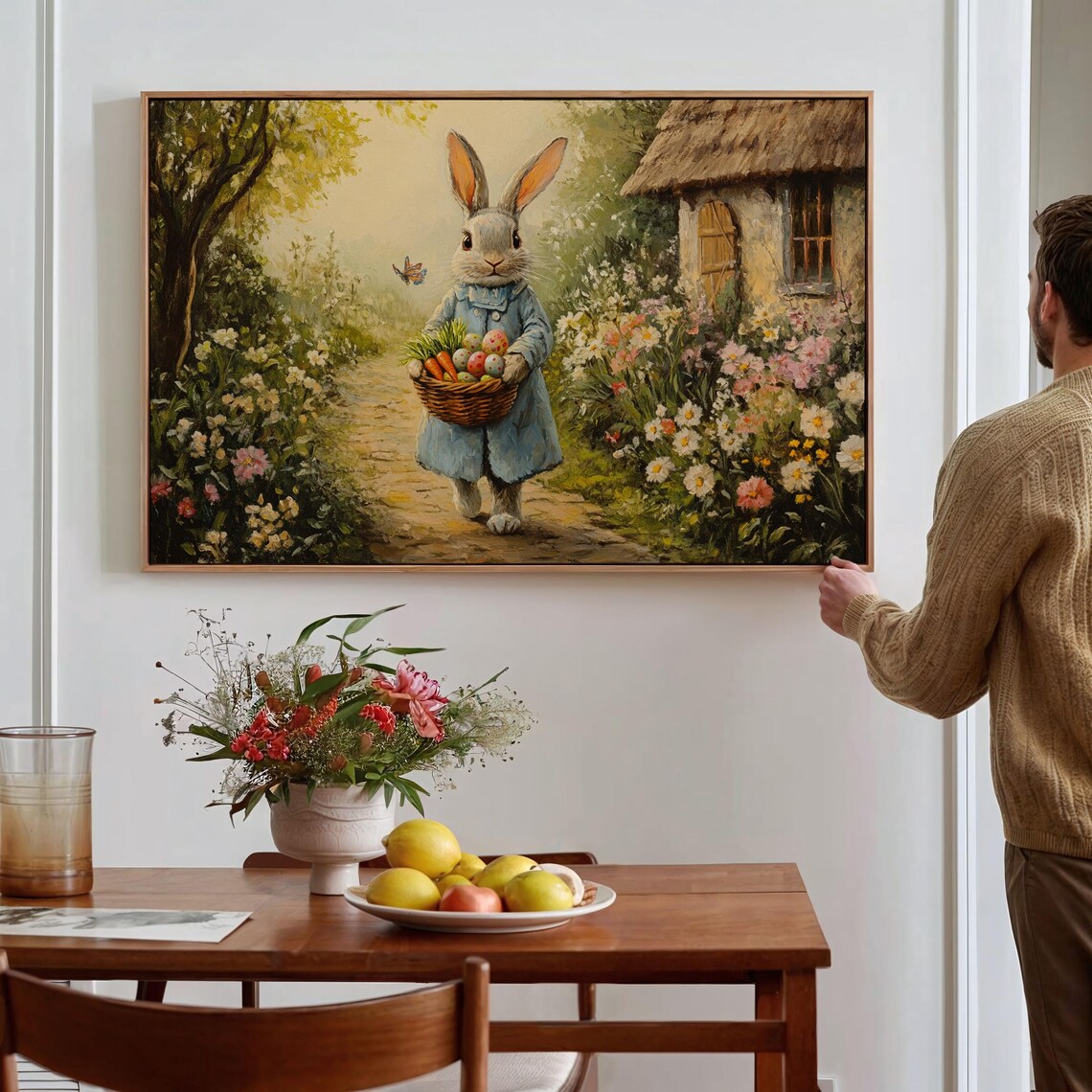 Easter Bunny With Basket Of Eggs, Cottagecore Spring - Image 3