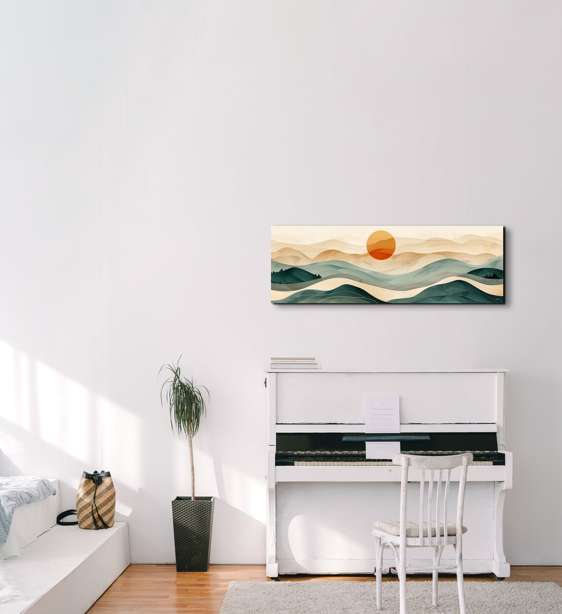 Panoramic Mid-Century Modern Boho Sunrise Geometric Art Print - Image 4