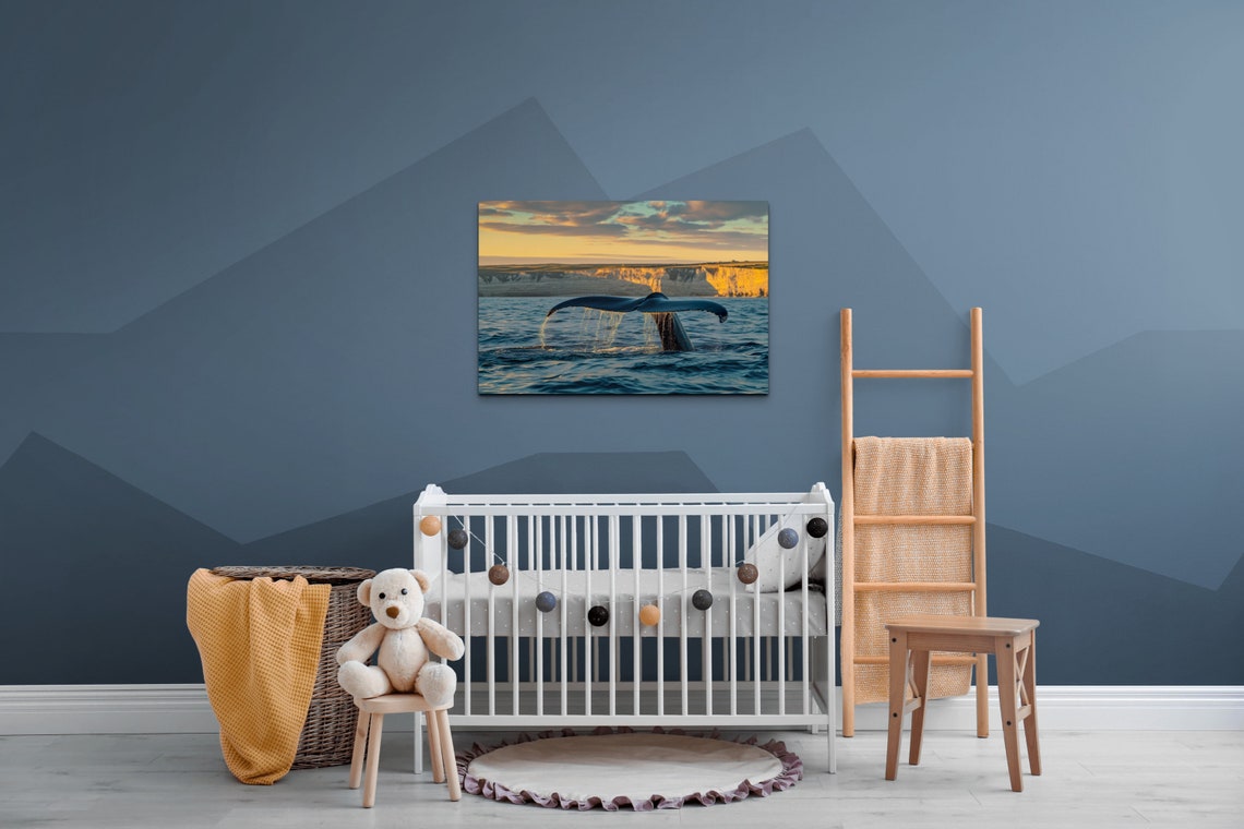 Whale Fluke Splashing at Golden Sunset Sea Cliffs Ocean Poster - Image 6