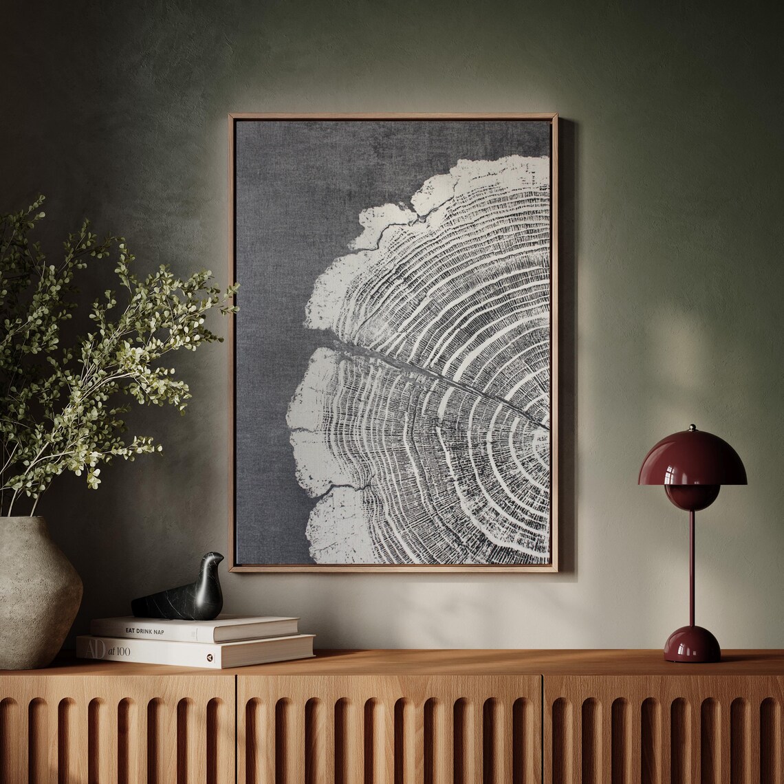 Monochrome Tree Ring Art Print, Dark Gray