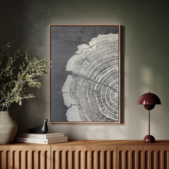 Monochrome Tree Ring Art Print, Dark Gray