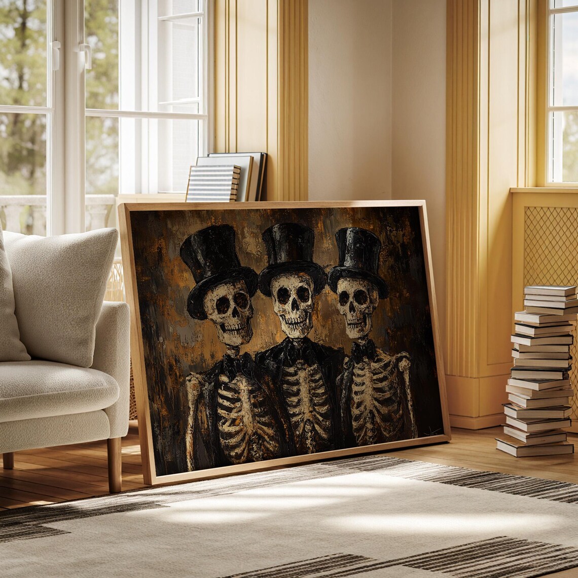 Dapper Skeleton Trio Gothic Halloween Art Print - Image 5