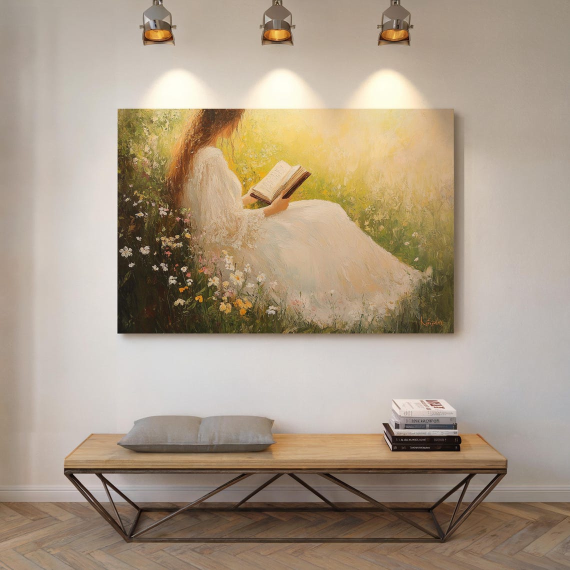 Serene Woman Reading in Wildflower Meadow Golden Light Poster - Image 4