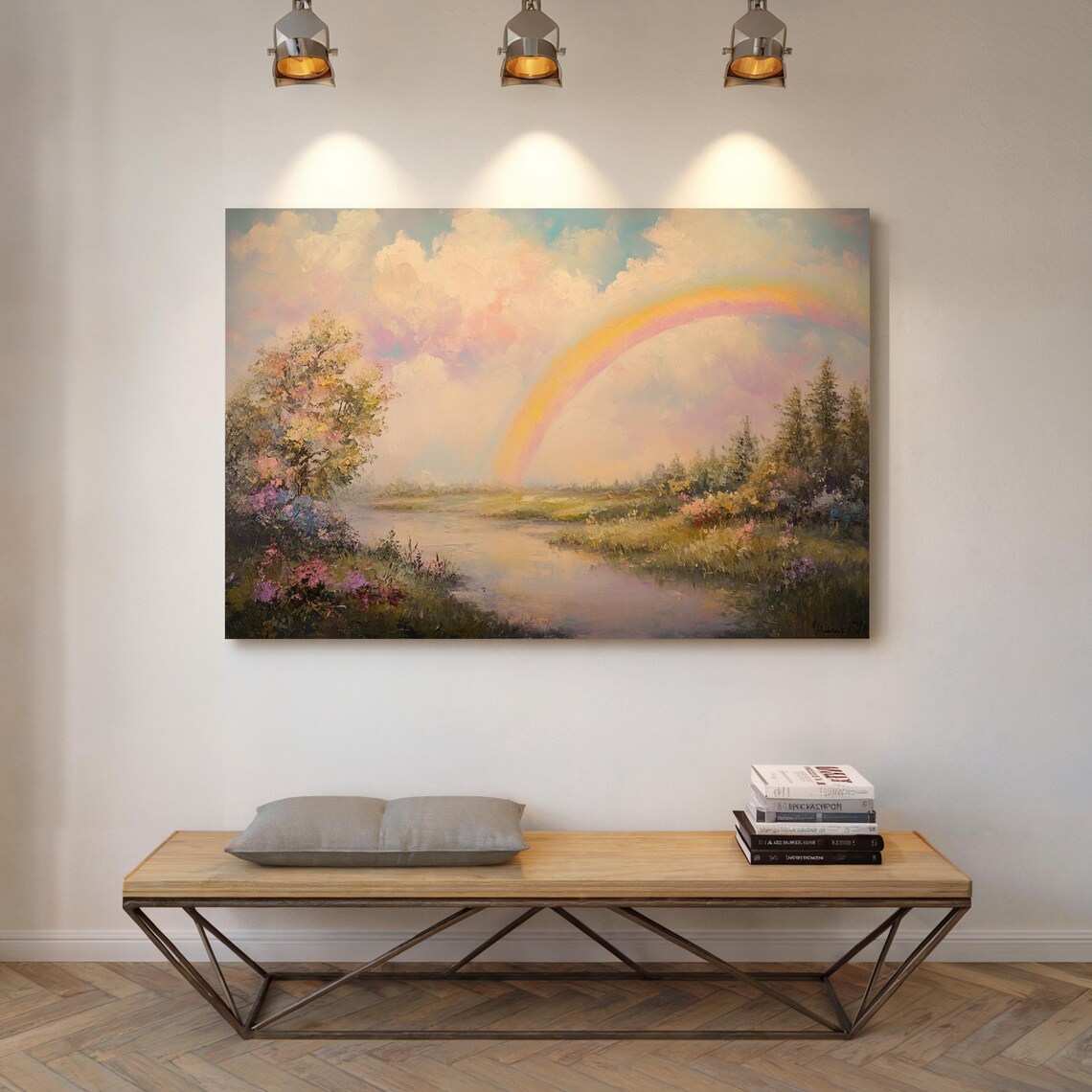 Pastel Rainbow Over River Landscape, Scenic Nature Art Print - Image 7