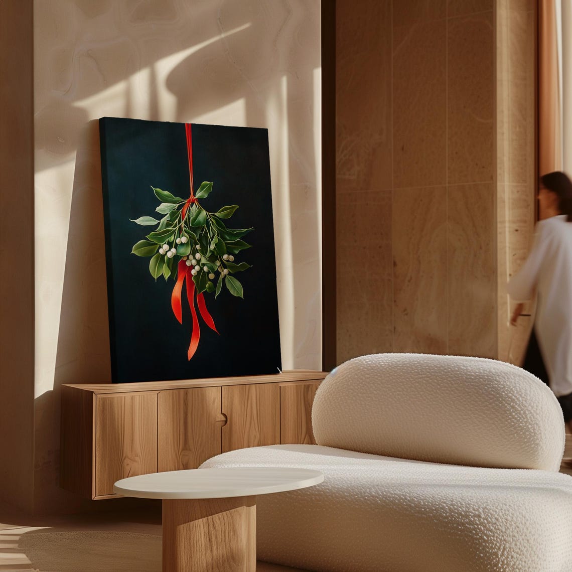 Elegant Mistletoe Sprig With Red Ribbon Christmas Botanical Poster - Image 4