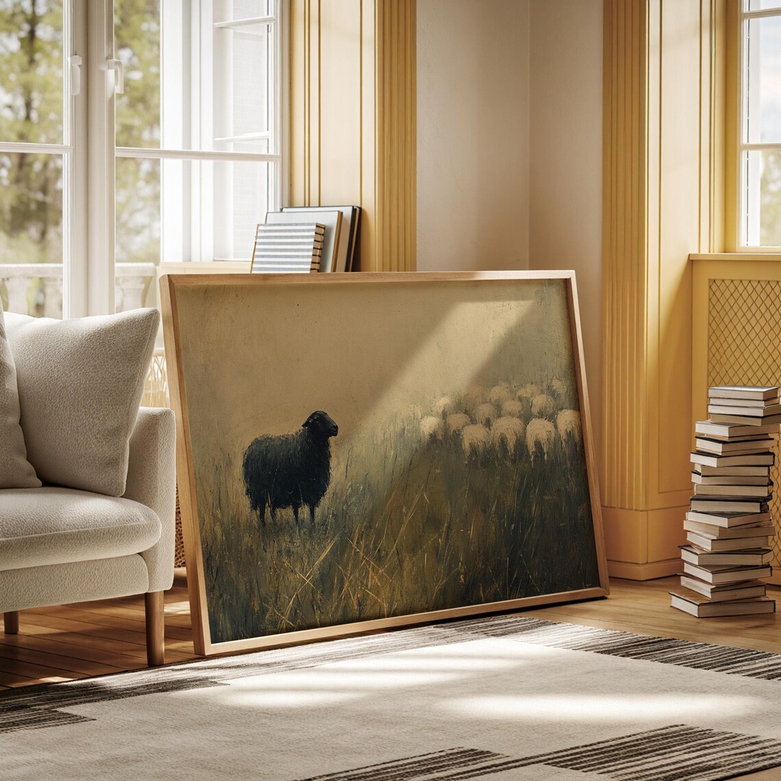 Black Sheep Standing in a Golden Field Moody Rustic Farmhouse Poster - Image 6
