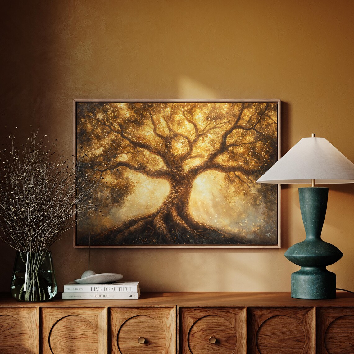 Radiant Golden Tree Of Life With Glowing Amber Leaves Light Poster - Image 5