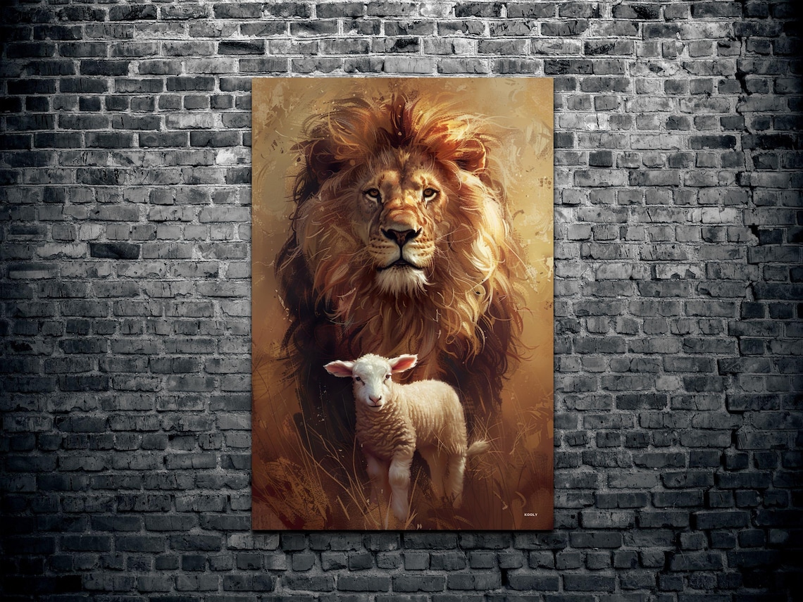 Lion And Lamb Christian Religious Art Print