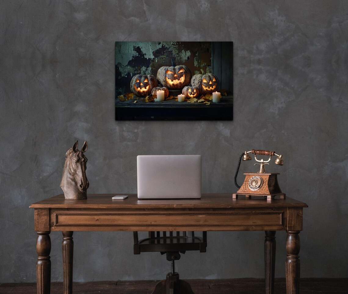 Halloween Pumpkin In A Gothic Window, Spooky Season Art - Image 6